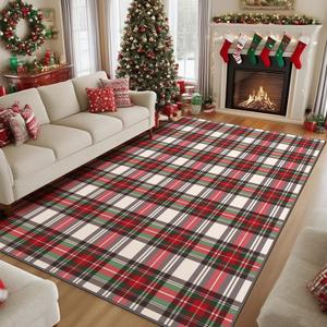 Breling Christmas Area Rug 4x6 Feet Xmas Red Buffalo Plaid Soft Washable Christmas Rug Non-Slip Xmas Decorative Floor Carpet for Living Room Bedroom Dining Room Kitchen Bathroom Hallway