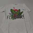 Let's Flamingle Hawaiian Tropical Floral Print Flamingo T-Shirt S