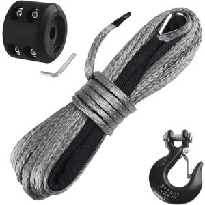 Ucreative 3/16 Inch x 50 Feet Synthetic Winch Rope 8,350LBs Line Cable with Hook and Stopper for ATV UTV (Gray)
