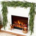 6ft Christmas Norfolk Pine Garland, 2Pcs Artificial Christmas Greenery Garland for Mantel Fireplace Table Wall Stair Window Outdoor Indoor Holiday Decorations 2pcs
