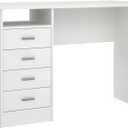 Tvilum 4-Drawer Desk, Modern White Office Writing Desk with Storage, Compact and Functional Desk for Home or Office