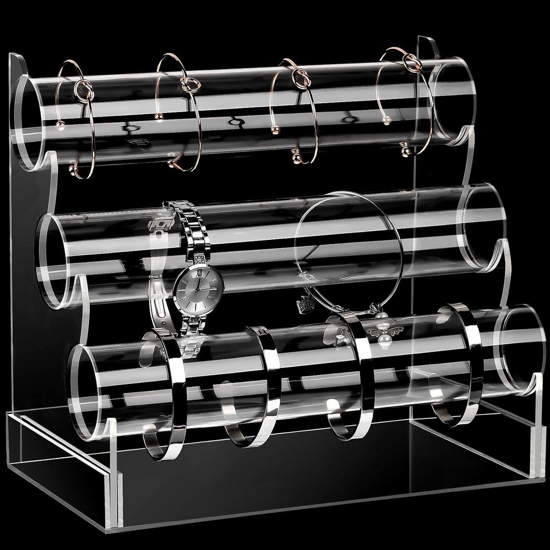 Clear Acrylic Bracelet Holder with 3 Tier Racks, Jewelry Organizer Stand and Display Jewelry Organizer for Wrist Watch