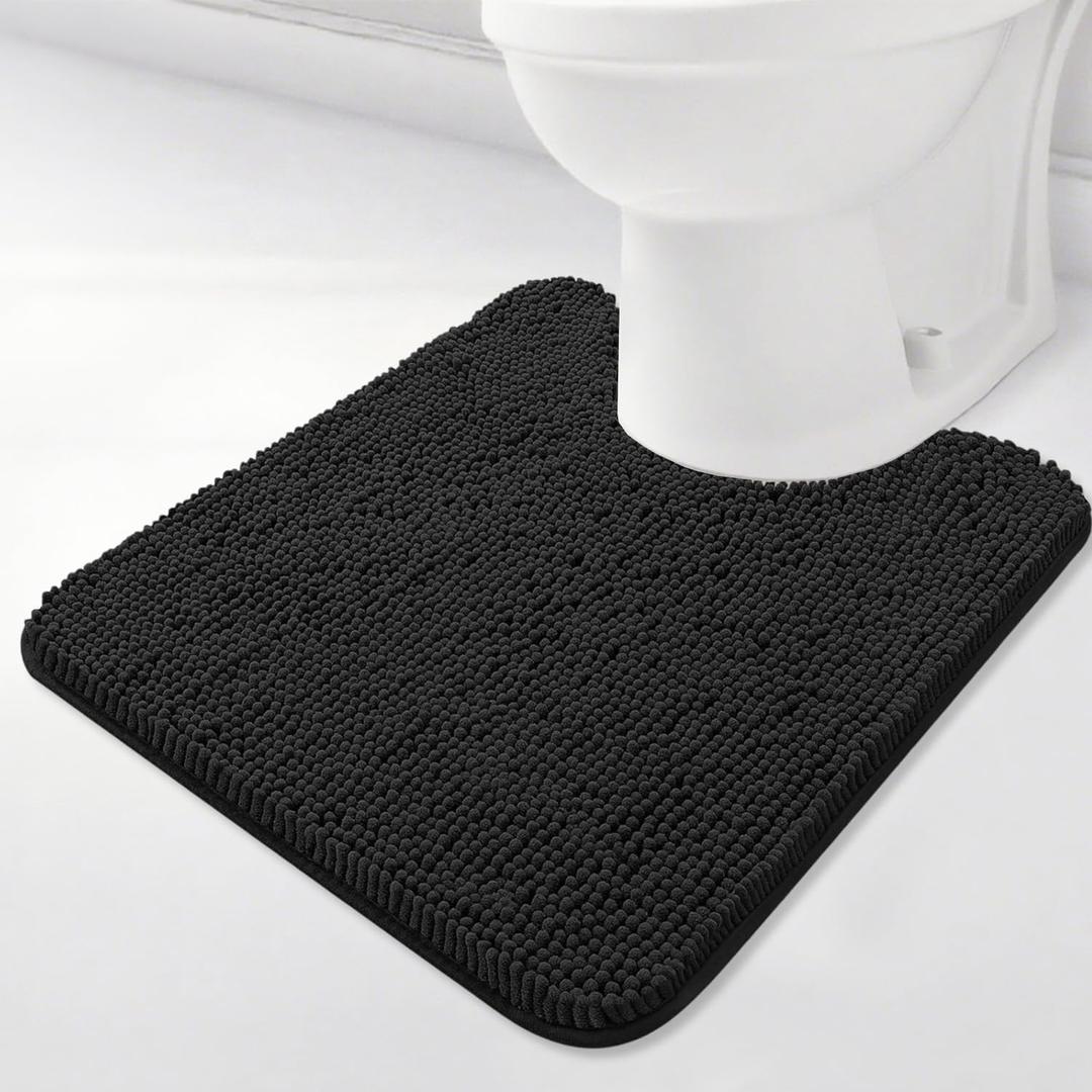 BOANKODU Toilet Rugs U-Shaped, Super Absorbent Chenille Bathroom Rugs and Strong PVC Non-Slip Backing for Toilets Rug Set, Machine Washable, Bath Mats for Bathrooms,20"x 20", Black
