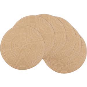 Braided Round Placemats Set of 6,Woven Washable Non-Slip Table Mats for Kitchen Dining, 14.5 Inch, Heat Resistant - Natural Fabric Indoor Outdoor Place Mats(Khaki)