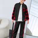 Oranchids Boys Clothes Size 10-12 Youth Boys Outfits Long Sleeve Red Plaid Shirts Button Down Sweatshirt Sweatpants Fall Outfits Winter Clothes Christmas Outfit Size 11-12 (Black)