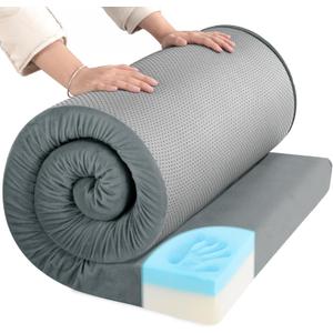 HOMBYS Memory Foam Camping Mattress for Outdoor Sleeping, 3" Thick Roll Up Porable Camping Mattress Pad Mat for Travel Truck Bed Tent (Light Grey, Small Single-70"x28"x3")