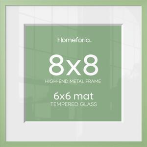 Homeforia 8x8 Sage Green Frame, High End Metal 8 x 8 Square Picture Frames with Mat 6 by 6 Photo, 8x8 Display Frame Matted to 6x6 Print, 8by8 Wall or Tabletop Frames, Tempered Glass, Wall Kit, Set of 1