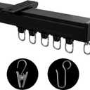Ceiling Mount Curtains Track Room Divider Privacy Partition Separator Curtain Tracks Rods Heavy Duty RV Shower Outdoor Rail Clip Hook Set, Black 3-9ft