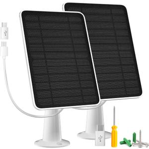 Solar Panel Charger Compatible with Arlo Essential 2K Outdoor(2nd Gen)/Essential XL Camera(2nd Gen)/Essential Spotlight, 5W Solar Panel with IP65 Waterproof 10ft Micro USB-C Cable & Wall Mount, 2 Pack
