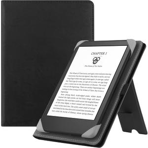 Universal Case for 6" eReaders, Folio Leather Stand Cover with Handstrap Compatible with All 6 inch Paperwhite/Kobo/Tolino/Pocketook/Sony E-Book Reader-Black