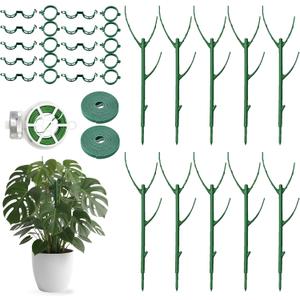 10Pcs Stackable Monstera Plant Support Stakes, Indoor Climbing Poles with Clips and Ties for Potted Plants and Pothos