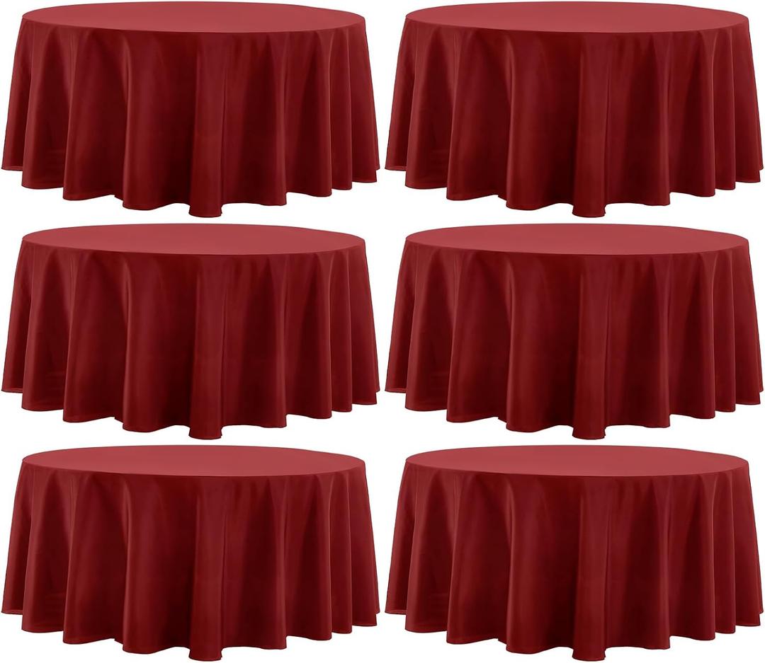 Round Tablecloth 120 Inch Tablecloth 6 Pack Red Table Cloths Washable Decorative Linen Polyester TableClothes Cover for Dining Table Banquets Buffet Parties and Wedding