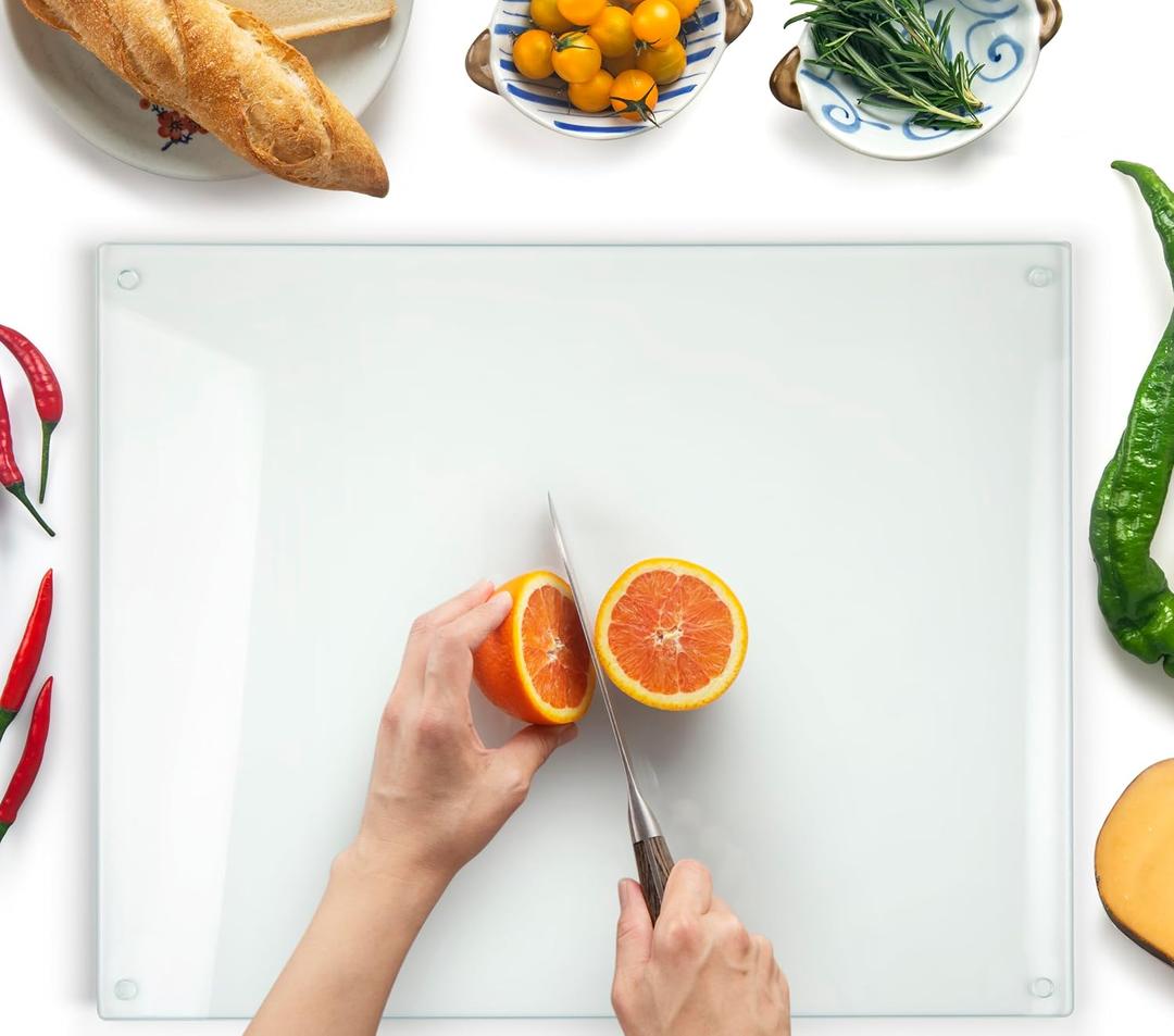 Kitchenville Glass Cutting Board 20”x16”: Tempered Glass Kitchen Counter Protector - Durable- Scratch-Resistant, Heat-Proof - Clear Design