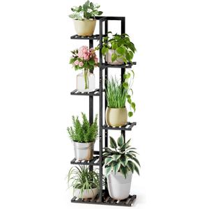 ROSSNY 48 Inch Tall Plant Stand Indoor, 6 Tier 7 Potted Bamboo Plant Stands for Indoor Plants, Corner Plant Stand, Tiered Plant Stands, Plant Shelf For Indoor, Planter Holder for Multiple Plants Indoor, Black