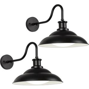 LED Outdoor Barn Lights, 16 Inch Large Farmhouse Exterior Wall Mount Light with Adjustable Color Temperature, Industrial Black Porch Light Outside for Garage Doorway