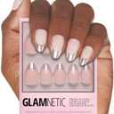 Glamnetic Press On Nails - Mirror Mirror | Trendy Short Almond Fake Nails with Metallic Chrome Silver French Tips | 15 Sizes - 30 Nail Kit with Glue