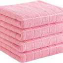 Homaxy 100% Cotton Terry Kitchen Towels(Pink, 13 x 28 inches), Checkered Designed, Soft and Super Absorbent Dish Towels, 4 Pack
