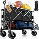 Homebetta 52" Heavy Duty Double-Layer Wagon with Brakes,560LBS Double Decker Wagon,650L Collapsible Wagons Carts with All-Terrain Big Wheels for Sports,Camping,Fishing,Transport