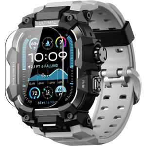 ULTIMAL Rugged Case with Band for Apple Watch 49mm,Compatible with Apple Watch Ultra 3/2/1, Military Grade Shockproof Bumper Cover for iWatch Tactical Band Men (49mm,Grey)