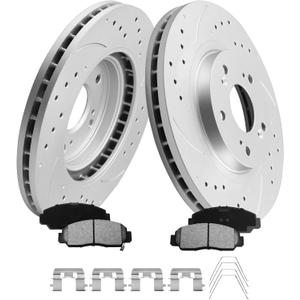 MOTOREVO Front Geomet Coated Brake Kit for Accord [ 2013-2022 292.6mm 11.52in Rotors ] (2013-2020 EX & Select Trims) (2018-2022 LX/EX-L ONLY for 1.5L) Drilled & Slotted Vented Discs & Ceramic Pads
