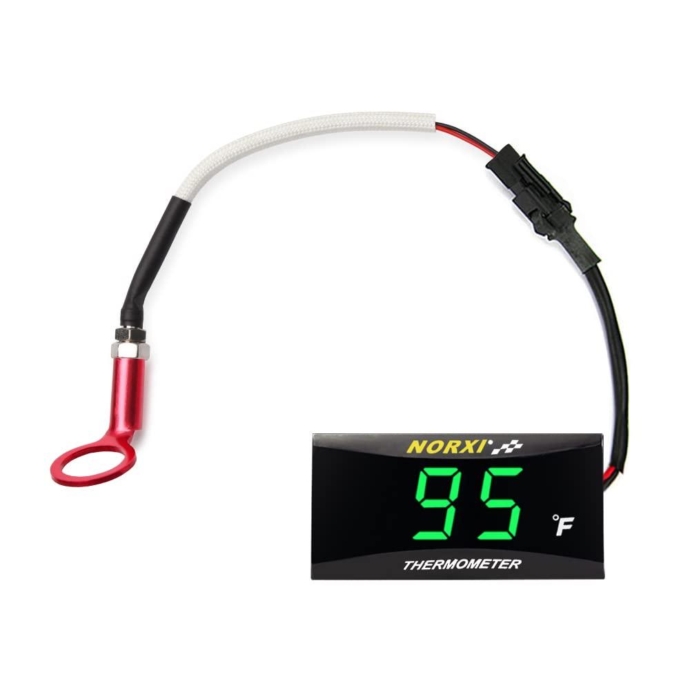 Motorcycle Engine Temperature Meter Fahrenheit, Over-Temperature Alert, Engine Temperature Gauge with Probe Sensor Adapter for Most Marine ATV Generator Lawn Tractor Motorcycle(Green,14mm Sensor)