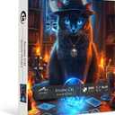 Halloween Puzzles for Adults 1000 PiecesPICKFORU Horror Cat Jigsaw Puzzles Ghost Tarot, Impossible Mysterious Kitten Theme as Home Wall Art