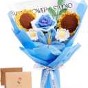 ZHIYUXI Blue Crochet Flower Bouquet Crochet Sunflowers Handmade Knitted Flower Bouquet for Wedding Anniversary Birthday Valentines Day Blue Gifts for Women Men for Dad Husband