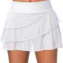 Aleumdr Women's Waistband Layered Swimdress Ruffle Swim Skirt Swimsuit Bottom (Small, White)