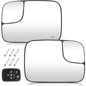 Youxmoto Driver Left and Passenger Right Side Heated Mirror Glass, 2005-2009 Fit for Dodge Ram 1500 2500 3500, Convex Side View Mirror With Rear Holder, Fit for 5161011AA 5161010AA