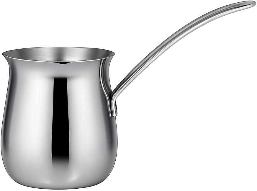 Natier 20 oz Stainless Steel Turkish Coffee Pot  Milk Butter Chocolate Warmer, Cezve Ibrik Briki Stovetop Coffee Maker & Sauce Pan, Greek Arabic Coffee Maker, 18/8 Steel with Non-Drip Spout