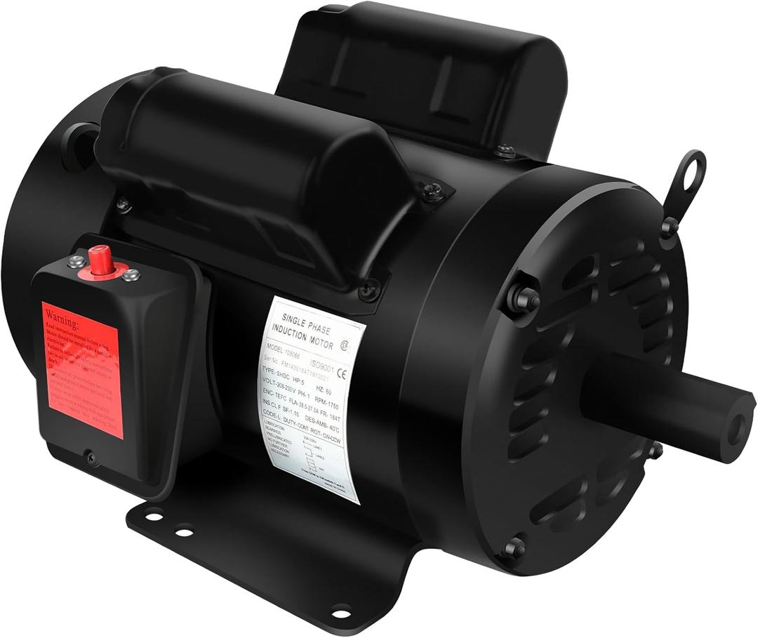 5HP Air Compressor Motor & Frame Farm Duty Motor, 1750 RPM Electric Motor 208-230V 28.5-27.0A,1-1/8" Shaft Diameter, 2.75" Shaft Length, CW/CCW 184T TEFC