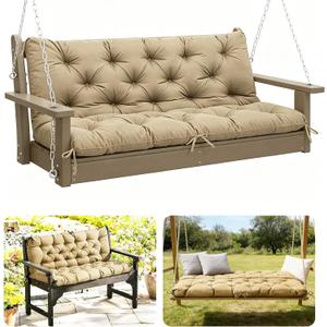 Outdoor Swing Cushions for Patio Furniture Waterproof,2-3 Seater Porch Swing Cushions with Tie Straps Thickened for Patio Outdoor Decks and Garden(Khaki,47 * 40 in)