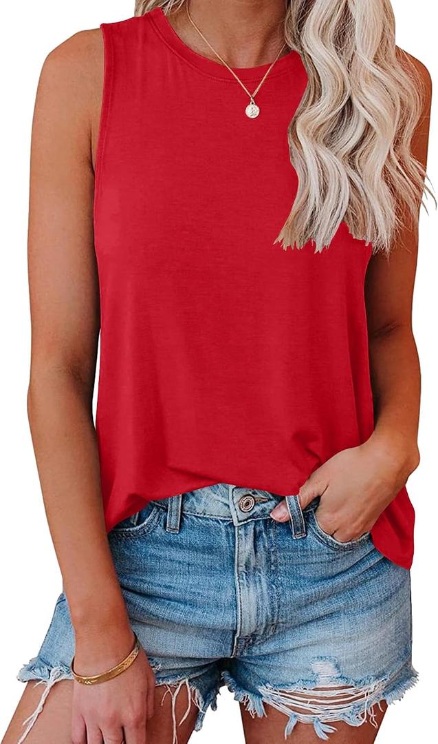 Smile Fish Women Crewneck Flowy Loose Fit Tank Top Sleeveless Summer Tops Shirts (Red, XL)