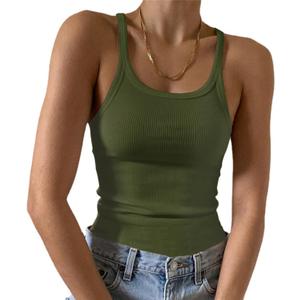 Artfish Women's Sleeveless Tank Top Form Fitting Scoop Neck Ribbed Knit Basic Cami Shirts (Green, S)