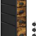 LASZOLA 4 Drawer Narrow Dresser Slim Cabinet Skinny Storage Tower Chest, Ideal for Small Spaces Bathroom Bedroom, Between Washer and Dryer, Lightweight Mobile on Wheels, Sturdy Fabric Drawers, Brown (17.1"D x 7.9"W x 29.5"H (4 Drawers))