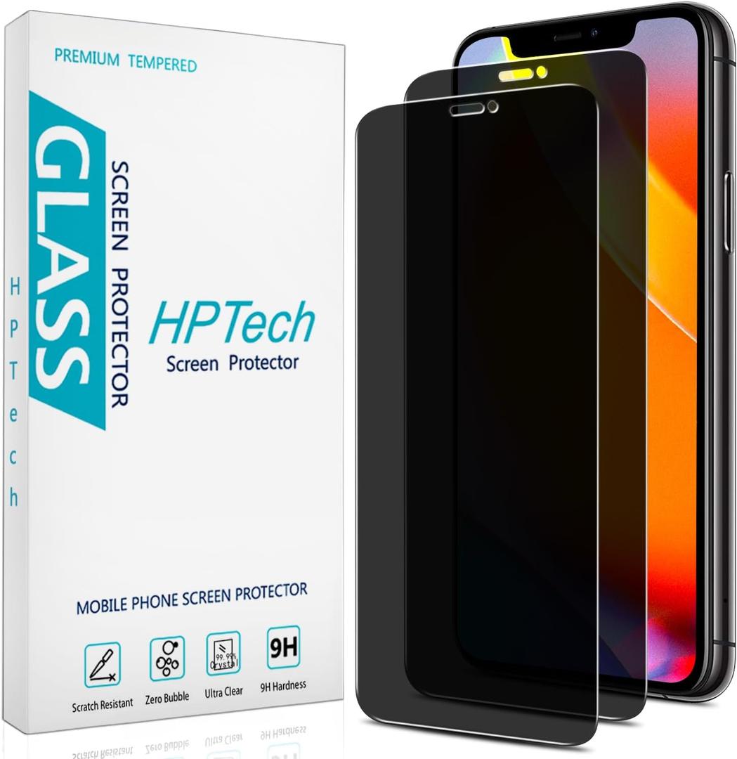 (2 Pack) Privacy Screen Protector Designed for iPhone 11 Pro Max, XS Max 6.5-inch Anti-Spy Tempered Glass, Anti Scratch, Bubble Free (Black)