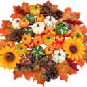 68 Pcs Assorted Mini Artificial Pumpkins with Maple Leaves Pinecones Acorns Sunflowers Berries Fall Decorating Kit for Fall Wedding Thanksgiving Halloween Table Centerpiece Wreaths Vase Bowl Fillers