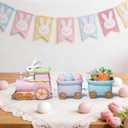 Hodao Easter Bunny Train Figurine, Woven Look Spring Table Decor with Eggs and Carrots, Bamboo-Style Easter Decoration for Home, Mantel, Shelf & Farmhouse Spring Display (Multicolor-3)