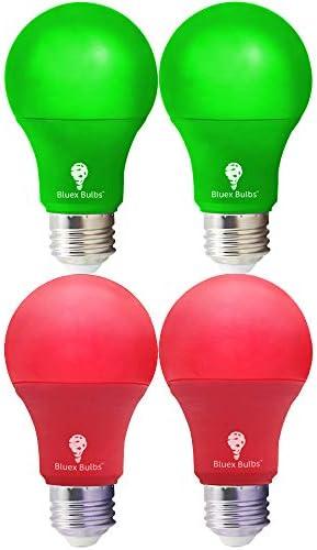 4 Pack LED Red and Green Light Bulbs - 120V E26 Base 9 Watt (60-watt Replacement) - Red and Green Bulbs for Party Decoration, Porch, Home Lighting, Christmas 4 Pack