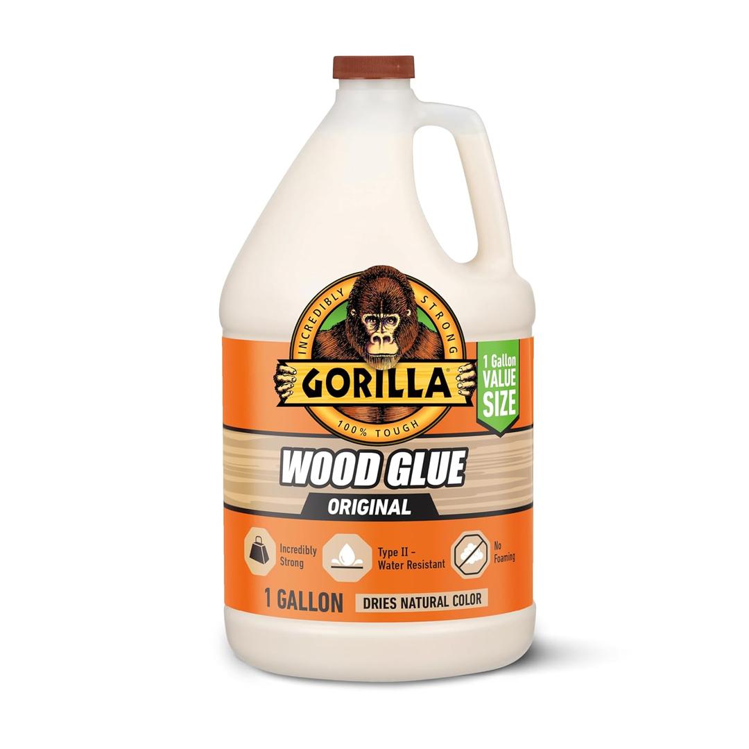 Gorilla Wood Glue, Natural Wood Color, 1 Gallon Bottle (Pack of 1) - Water Resistant for Indoor or Outdoor Projects and Repairs