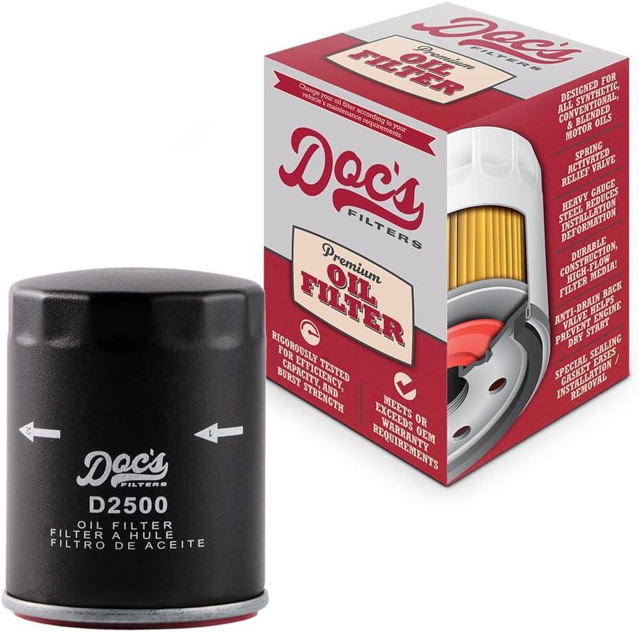 Doc's Filters Oil Filter D2500 | Compatible with Ford 1992+, Chevrolet 2011+, GMC 2011+, Ram 2011-2013, 2022, Mazda 2000-2011, Dodge 2005-2022, Chrysler 2008-2014, Compatible with Mitsubishi 2009