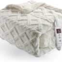 CAROMIO Heated Throw Blanket - Thick Tufted Sherpa Electric Blanket Throw with 10 Heating Levels and 10 Time Settings, ETL Certified Machine Washable Fast Heating Blanket Throw 50"60", Off White