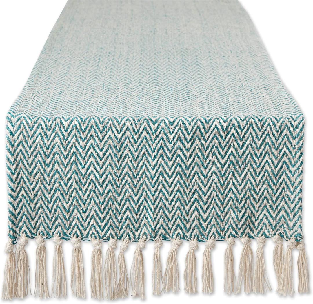 DII Woven Basic Tabletop Collection Chevron Table Runner, 15x72, Teal