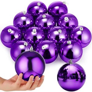 Zubebe 12 Pcs Large Christmas Ball Ornaments Giant Oversized Plastic Shatterproof Christmas Ball Outdoor Vintage Hanging Decorations UV Water Resistant for Holiday Farmhouse(Dark Purple,4 Inches)