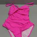 B2prity Women's One Piece Swimsuits Tummy Control Front Cross Bathing Suits Tie Back Slimming V Neck Swimwear(Hot Pink).L