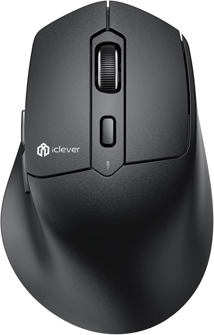 iClever MD360 Ergonomic Bluetooth Mouse with Mouse Jiggler, Wireless Rechargeable Mouse for 3 Devices (BT/2.4G), 4 DPI Settings, Compatible with iPad, Mac, PC
