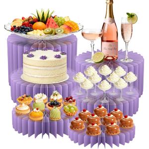 6 Pcs Buffet Risers, Acrylic & Cardboard Foldable Table Food Display Stands with Acrylic Plates Risers for Catering Dessert Cake Jewelry for Wedding Birthday Christmas Party Decorations Purple