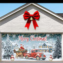 Brightown Christmas Garage Door Cover 7 x 16 ft Decorations, with Magnetic Hook and Elastic Cord for Easy Installation, Large Banner Backdrop for 2 Car Garage Door Party Wall Door Gate (White)