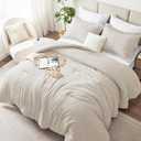 CozyLux Queen Size Comforter Set - 3 Pieces Beige Soft Luxury Cationic Dyeing Bedding Comforter for All Season, Breathable Lightweight Fluffy Boho Bed Sets with 1 Comforter and 2 Pillow Shams