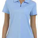 MoFiz Womens Zip up Golf Polo Shirt Short Sleeve Workout Golf Top Moisture Wicking Lightweight Tennis Shirts (Blue, XL)